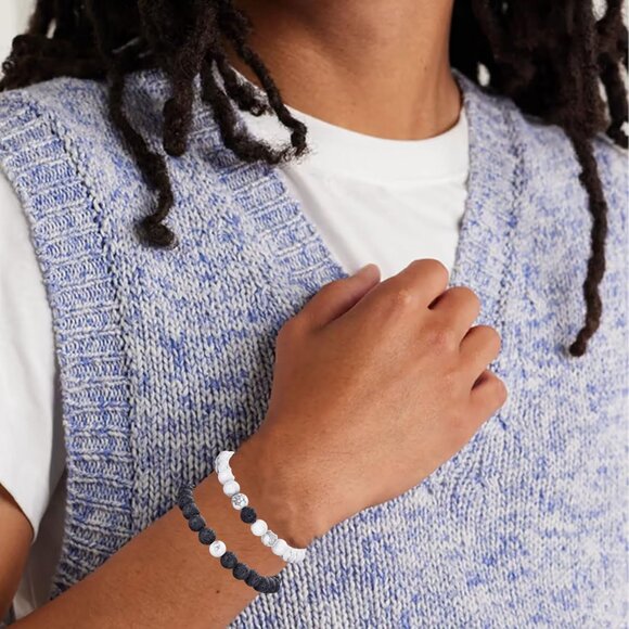 ⚡Rankeef Men 2 White Black Tiger Eye 8MM Natural Stone Crystal Beaded Bracelet - Picture 4 of 8